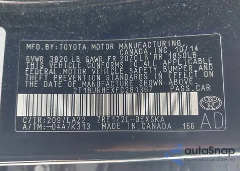 2015 Toyota Corolla S Premium из США, поврежденный, VIN 2T1BURHEXFC281367